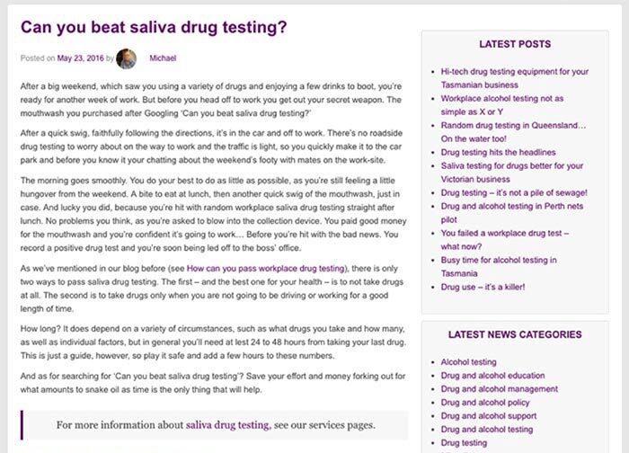 Drug and alcohol topics on Integrity Sampling’s website are proving popular.