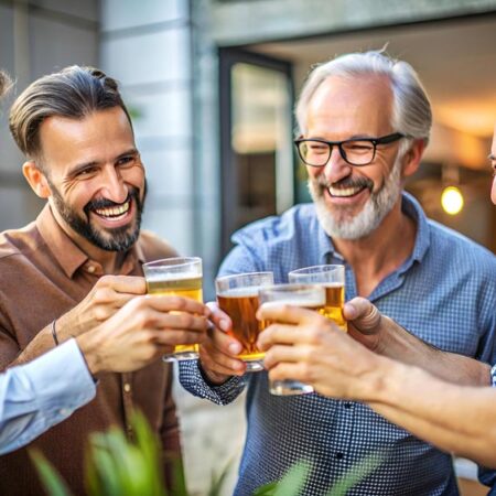 Middle-aged men drive workplace alcohol risk Middle-aged Australian men enjoy a beer. More men in this group are drinking at risky levels, which can impact workplaces safety.